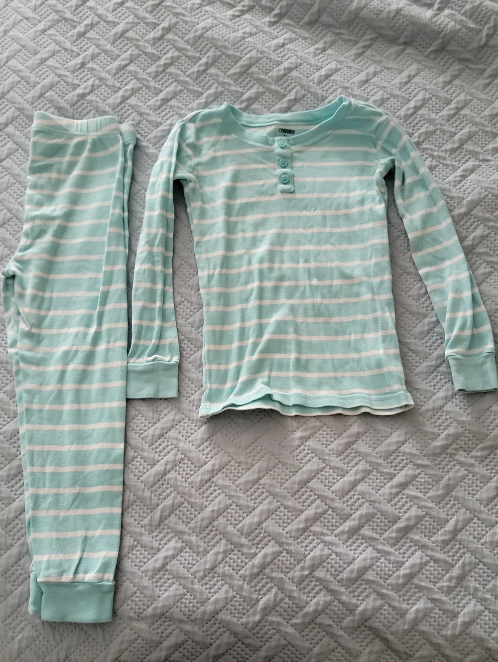 Gymboree Aqua and White Striped Henley Pajama Set